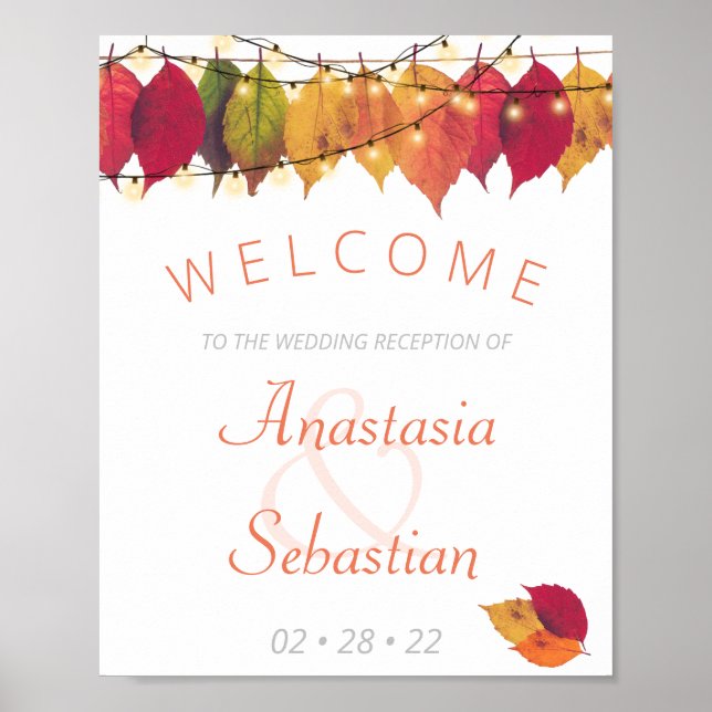 Herbstleaf String Lights Hochzeitsempfang Begrüßun Poster (Vorne)