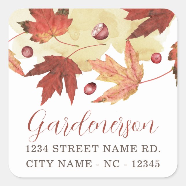 Herbstleaf und Cranberry Square Sticker (Vorderseite)