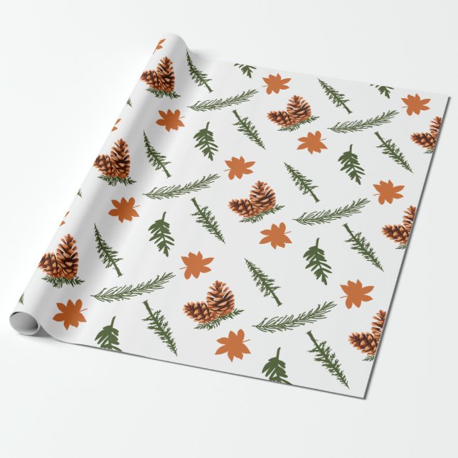 Herbstleaf und Pinecone - Nahtloses Wrapping Geschenkpapier (Ungerollt)
