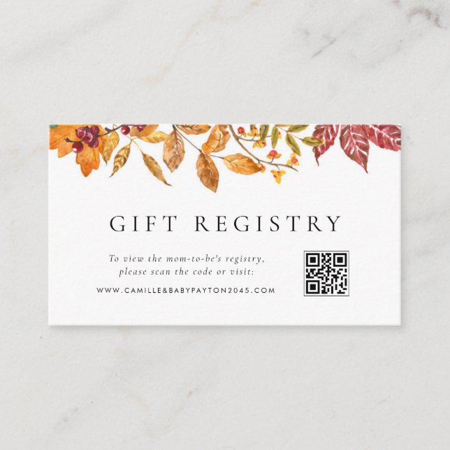 Herbstleaves Babydusche QR-Code Registrierung Begleitkarte (Vorderseite)