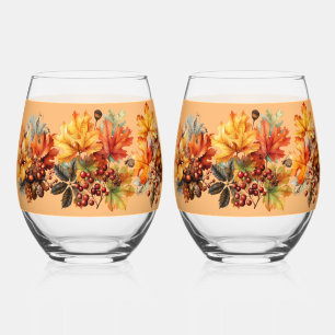 Herbstleaves Berries Pinecones Weinglas Ohne Stiel