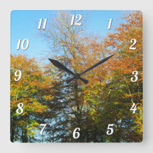 Herbstleaves & Blauer Himmel - kundenspezifisch Quadratische Wanduhr