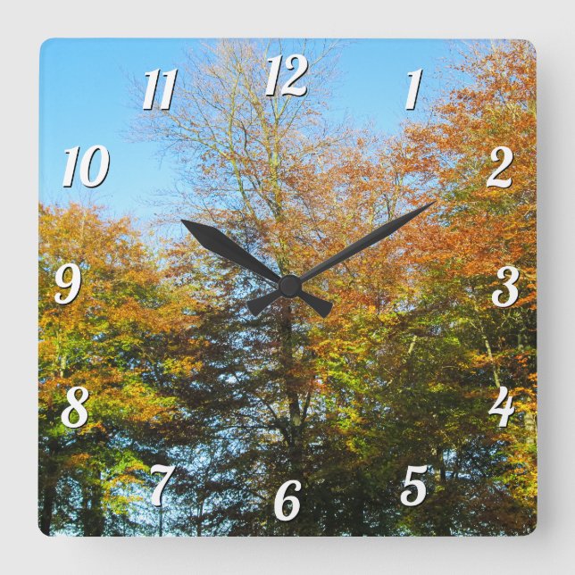 Herbstleaves & Blauer Himmel - kundenspezifisch Quadratische Wanduhr (Vorderseite)