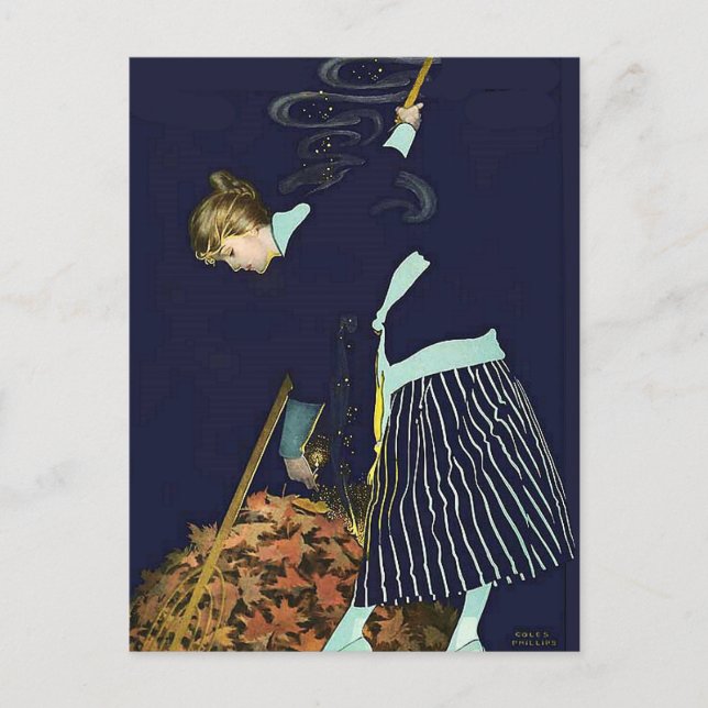 Herbstleaves Bonfire von C Coles Phillips Postkarte (Vorderseite)