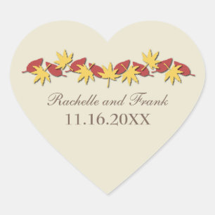 Herbstleaves Border Wedding Stickers, gelb/rot Herz-Aufkleber