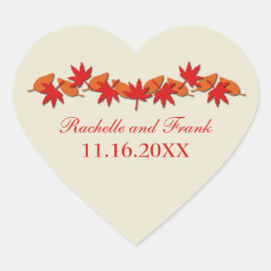Herbstleaves Border Wedding Stickers, rot/orange Herz-Aufkleber