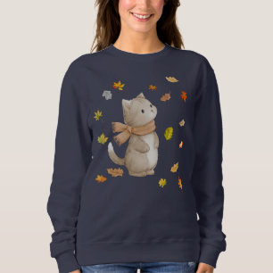 Herbstleaves Cat- Cosy Fall Kitty Illustration Sweatshirt