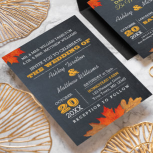 Herbstleaves Chalkboard Hochzeit Einladung