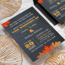 Herbstleaves Chalkboard Hochzeit Einladung