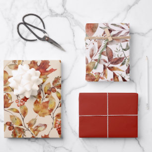 Herbstleaves Fall Red Gold Brown Geschenkpapier Set