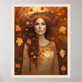 Herbstleaves Frauen mit Auburn Hair Herbstfarben Poster