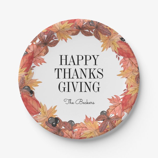 Herbstleaves Happy Thanksgiving Paper Plate Pappteller (Vorderseite)