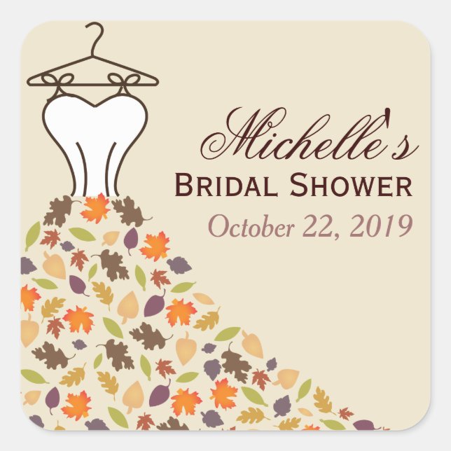 Herbstleaves Hochzeitskleid Brautparty Gefallen Quadratischer Aufkleber (Vorderseite)