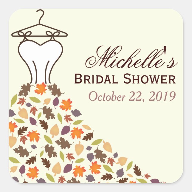 Herbstleaves Hochzeitskleid Brautparty Gefallen Quadratischer Aufkleber (Vorderseite)