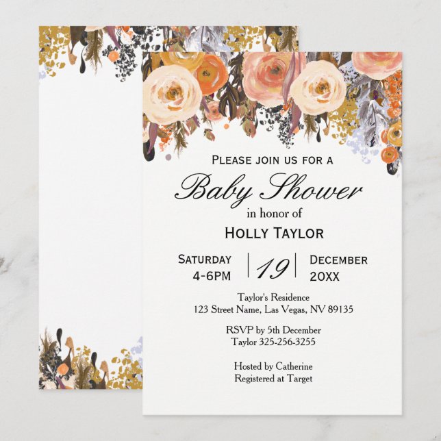 Herbstleaves Kinderdusche Einladung (Vorne/Hinten)