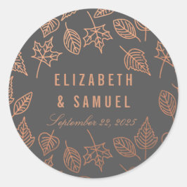 Herbstleaves Kupfer Grau Round Wedding Sticker