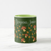 Herbstleaves Mushroom-Tasse mit bearbeitbarem Name