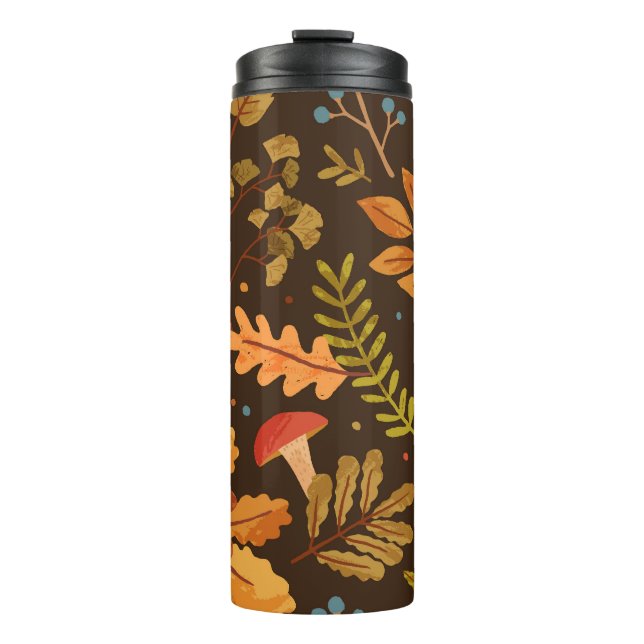 Herbstleaves Mushrooms Vintages Muster Thermosbecher (Vorderseite)