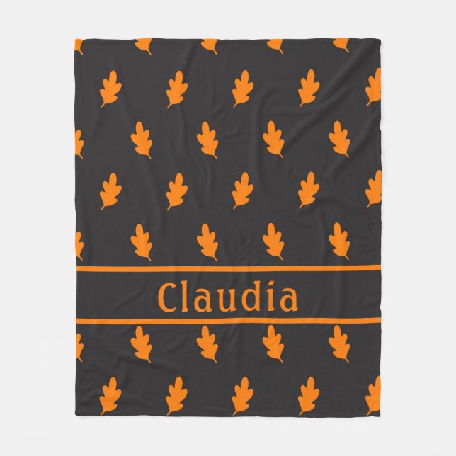 Herbstleaves Muster schwarz Fleecedecke (Vorderseite)