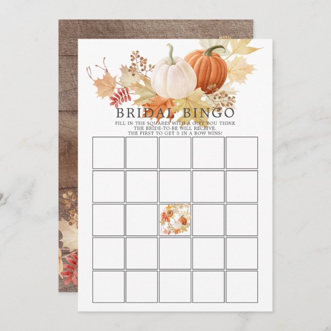 Herbstleaves Pumpkin BINGO Brautparty Game Einladung (Vorne/Hinten)