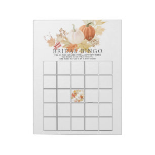 Herbstleaves Pumpkins Brautparty Bingo Game Notizblock