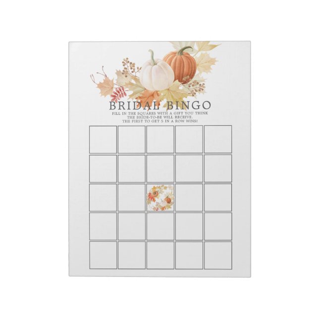 Herbstleaves Pumpkins Brautparty Bingo Game Notizblock (Rotiert)