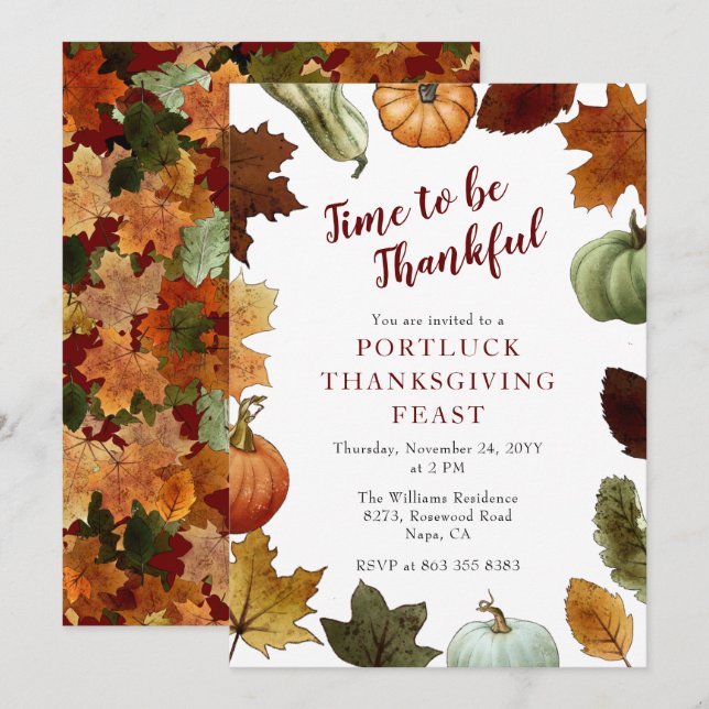 Herbstleaves Pumpkins Rahmen Erntedank Dinner Einladung (Vorne/Hinten)