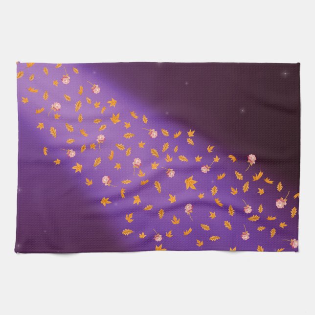 Herbstleaves & Rose Blaues Teetuch Geschirrtuch (Horizontal)