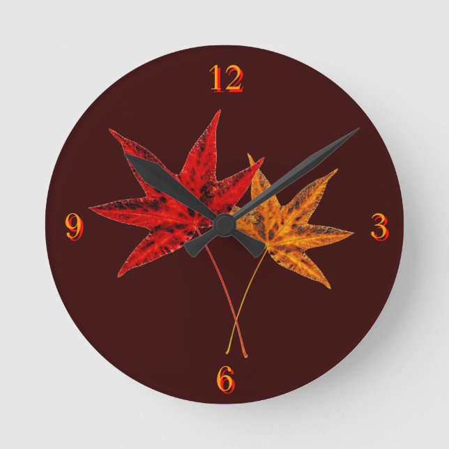 Herbstleaves Runde Wanduhr (Vorderseite)