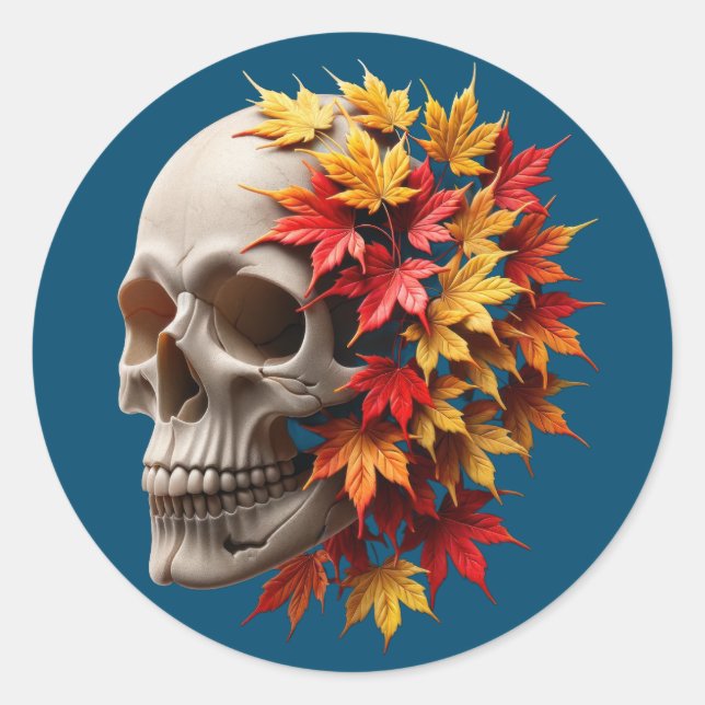 Herbstleaves Skull Runder Aufkleber (Vorderseite)