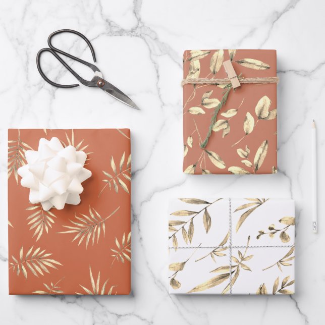 Herbstleaves Terracotta Geschenkpapier Set (Vorderseite)