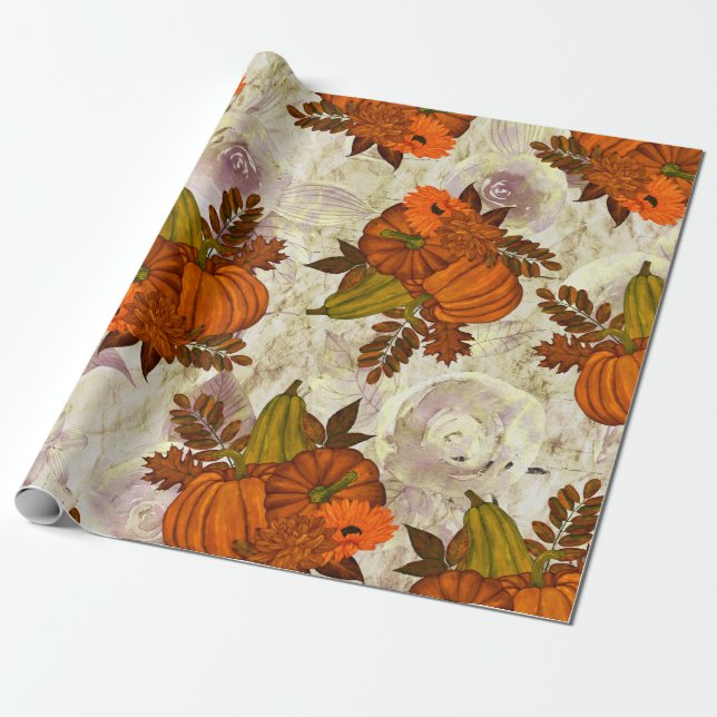 Herbstleaves und Pumpkin Herbstmuster   Geschenkpapier (Ungerollt)