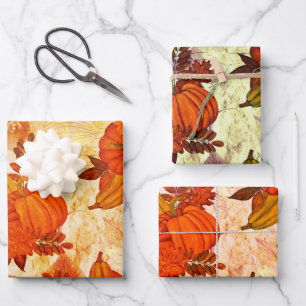 Herbstleaves und Pumpkin Herbstmuster Geschenkpapier Set