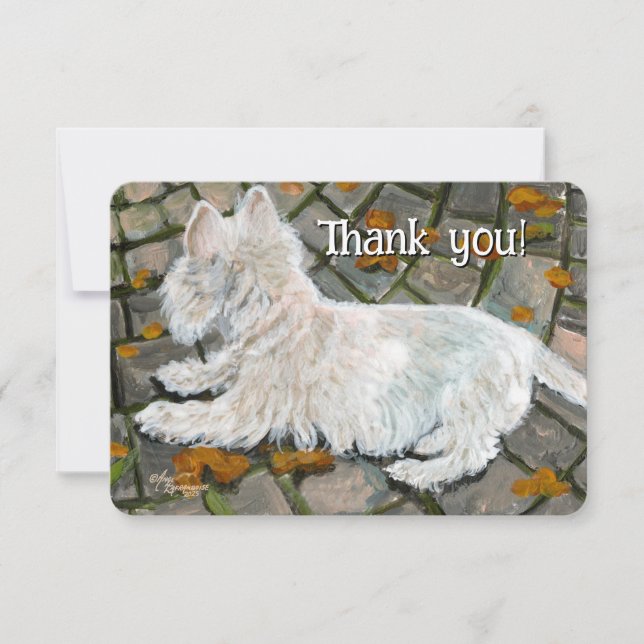 Herbstleaves Westie auf Patio Dankeskarte (Vorderseite)