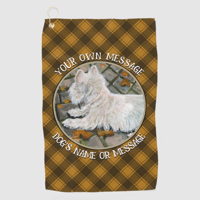 Herbstleaves Westie auf Patio Golfhandtuch (Vorderseite)