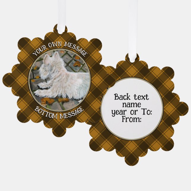 Herbstleaves Westie auf Patio Ornament Karte (Vorderseite/Rückseite)