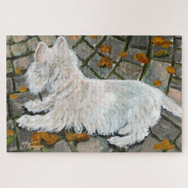 Herbstleaves Westie auf Patio Puzzle (Horizontal)