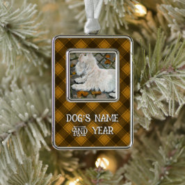 Herbstleaves Westie auf Patio Rahmen-Ornament Silber