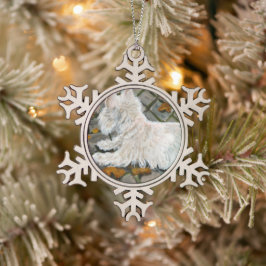 Herbstleaves Westie auf Patio Schneeflocken Zinn-Ornament