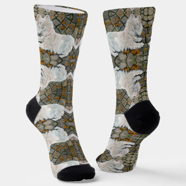 Herbstleaves Westie auf Patio Socken (Gewinkelt)