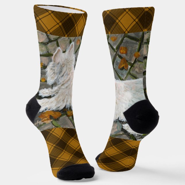 Herbstleaves Westie auf Patio Socken (Gewinkelt)