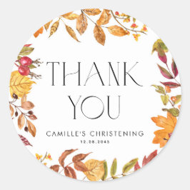 Herbstleaves Wreath Christening Vielen Dank Runder Aufkleber
