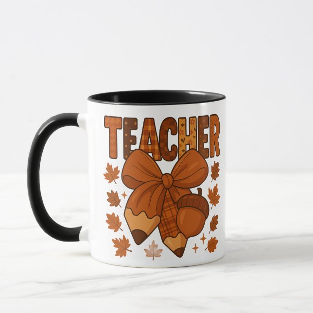 Herbstlehrer Tasse - Herbst Kariert Bow, Acorn, (Links)