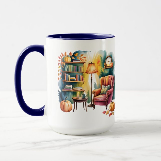 Herbstlesesessel-Tasse — Gemütliche Lampe & Buch-E Tasse (Links)