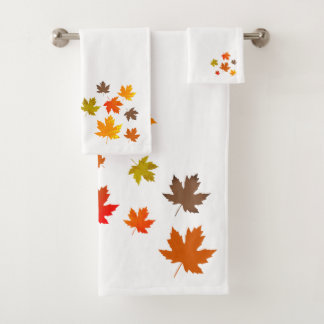 Herbstlich fallende bunte Blätter Badhandtuch Set