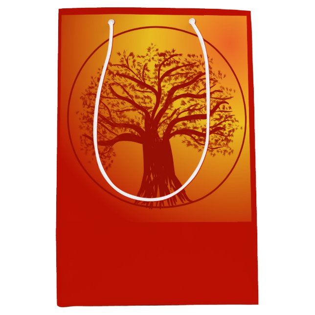 Herbstlich gefärbte Geschenktasche mit Baumdesign Mittlere Geschenktüte (Vorderseite)