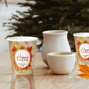 Herbstliche Ahornblätter auf Papierstruktur Thanks Pappbecher