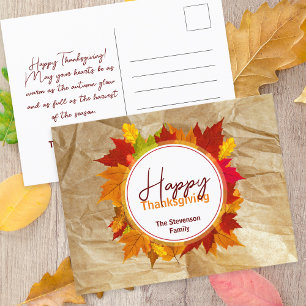 Herbstliche Ahornblätter auf Papierstruktur Thanks Postkarte