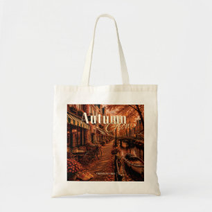 Herbstliche Amsterdam-Vibes-Kanal-Illustration Tragetasche
