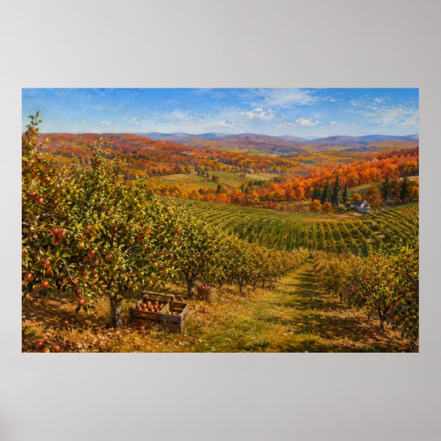 Herbstliche Apfelplantagenlandschaft Poster (Vorne)